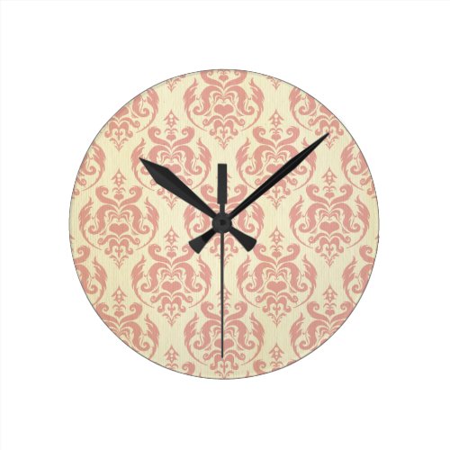 Vintage,rustic,damask,pink,pattern,retro,antique, Round Clocks