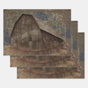 Vintage Rustic Dark Gray Tan Sky Barn Texture Wrapping Paper Sheets
