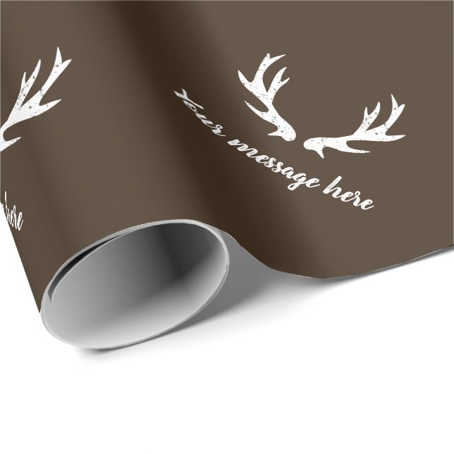 Vintage rustic deer antler hunting theme brown wrapping paper (Roll Corner)