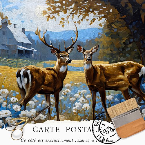 Vintage Rustic Deer Woodland Texture Decoupage  Tissue Paper
