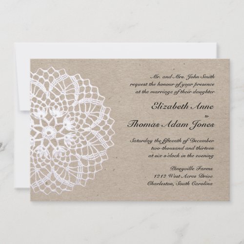Vintage Rustic Doily Wedding Invitation