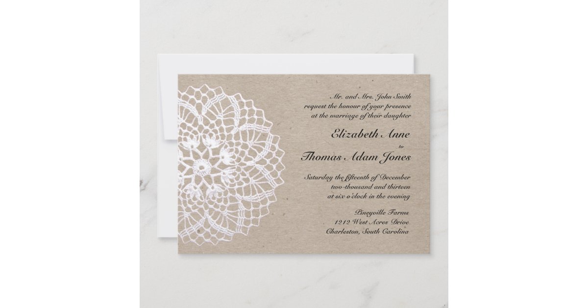 Vintage Rustic Doily Wedding Invitation Zazzle