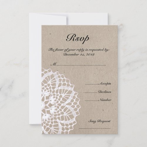 Vintage Rustic Doily Wedding RSVP Card