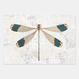 Vintage Rustic Dragonfly Decoupage Decoupaging Wrapping Paper Sheets
