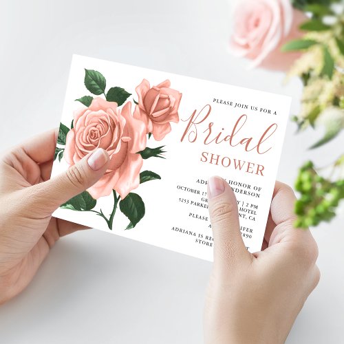 Vintage Rustic Dusty Peach Rose Bridal Shower Invitation