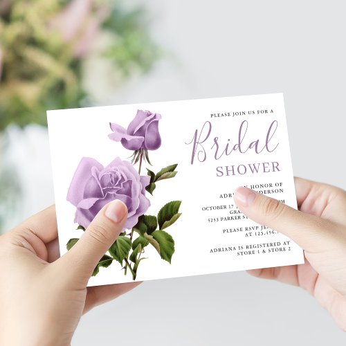 Vintage Rustic Dusty Purple Rose Bridal Shower Invitation