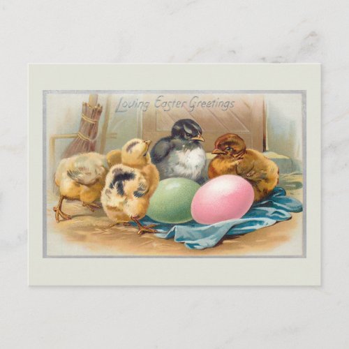 Vintage Rustic Easter Eggs and Chicks Postcard