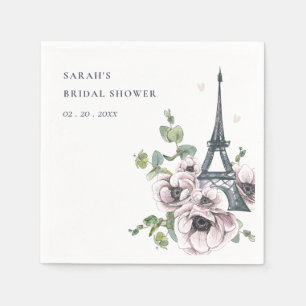 Vintage Rustic Eiffel Tower Floral Bridal Shower Napkins