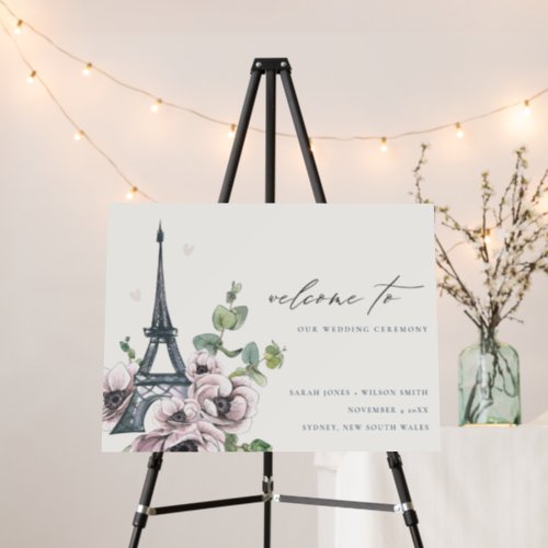 Vintage Rustic Eiffel Tower Floral Wedding Welcome Foam Board