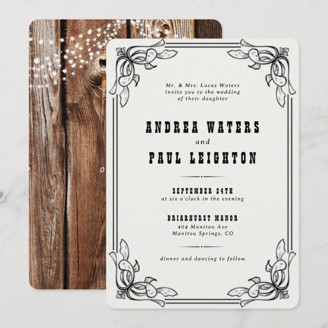 Vintage Rustic Elegant Wedding Invitation (Front/Back)