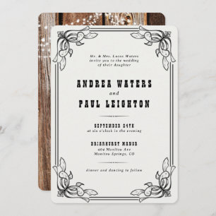 Vintage Rustic Elegant Wedding Invitation