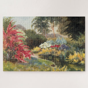 Vintage Rustic English Garden and Pond Jigsaw Puzzle