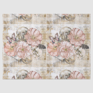 Vintage Rustic Ephemera Pink Floral Gift Bag Tissue Paper