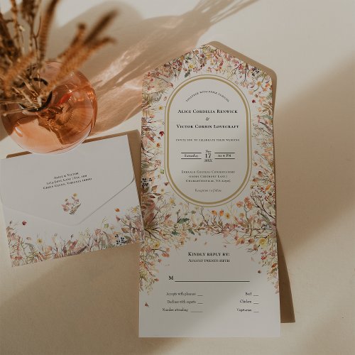 Vintage Rustic Fall Beige Wedding All In One Invitation