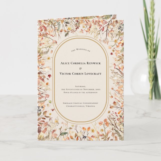 Vintage Rustic Fall Beige Wedding Folded Program (Front)