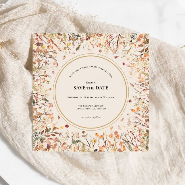 Vintage Rustic Fall Beige Wedding Monogram Square Save The Date (Creator Uploaded)