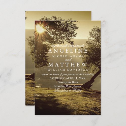 Vintage Rustic Fall Tree String of Lights Wedding Invitation