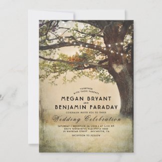 Vintage Rustic Fall Tree String of Lights Wedding Invitation