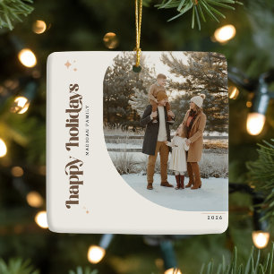 Vintage Rustic Family Photo Retro Christmas Ceramic Ornament