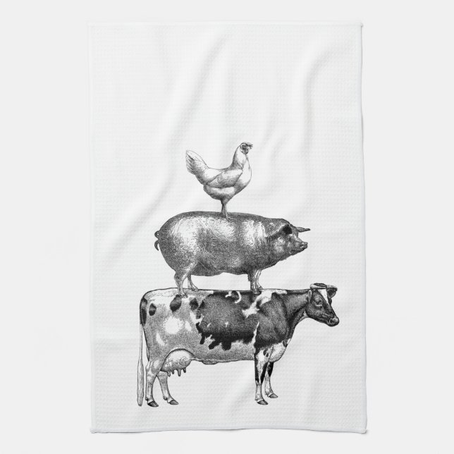 Vintage Rustic Farm Animals Kitchen Kitchen Towel (Vertical)