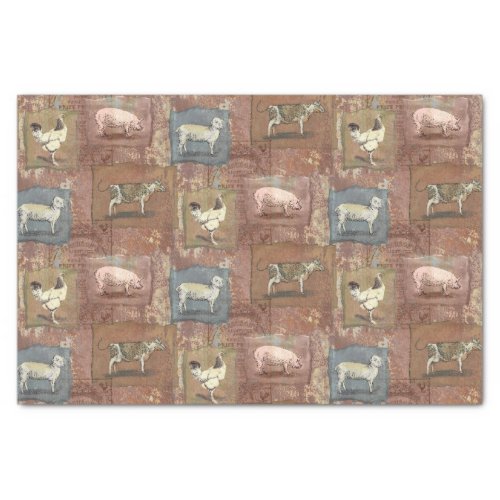 Vintage Rustic Farm Animals Rust Pattern Tissue Paper