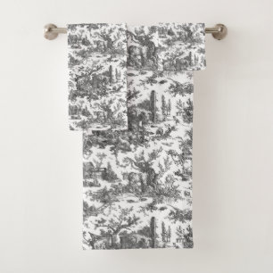 Vintage Rustic Farm French Toile-Black & White Bath Towel Set