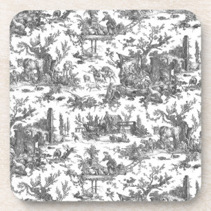 Vintage Rustic Farm French Toile-Black & White Beverage Coaster