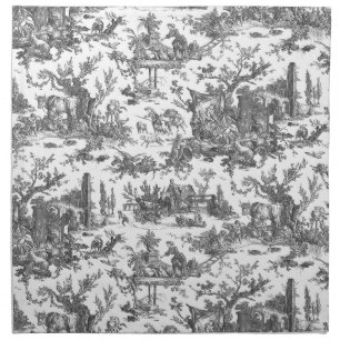Vintage Rustic Farm French Toile-Black & White Cloth Napkin