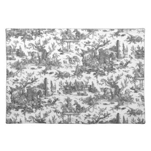 Vintage Rustic Farm French Toile-Black & White Cloth Placemat