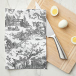 Vintage Rustic Farm French Toile-Black & White Kitchen Towel<br><div class="desc">This lovely restored vintage French toile de jouy pattern dated ca 1780s features scenes of joyous rustic farm life including animals,  ancient ruins,  cottages and peasants engaged in work and play in black on white background.</div>