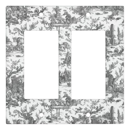 Vintage Rustic Farm French Toile_Black  White Light Switch Cover