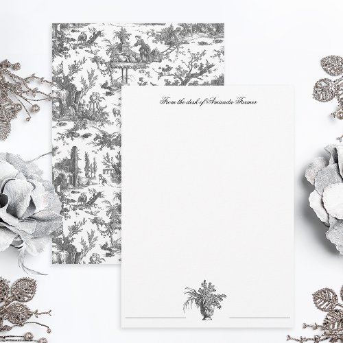 Vintage Rustic Farm French Toile_Black  White Note Card