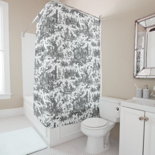 Vintage Rustic Farm French Toile_Black  White Shower Curtain