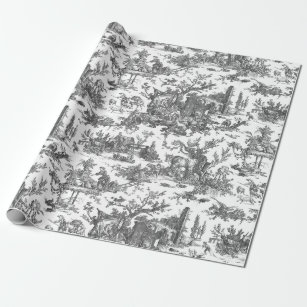 Vintage Rustic Farm French Toile-Black & White Wrapping Paper