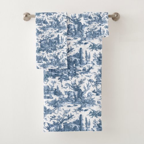 Vintage Rustic Farm French Toile_Blue  White Bath Towel Set