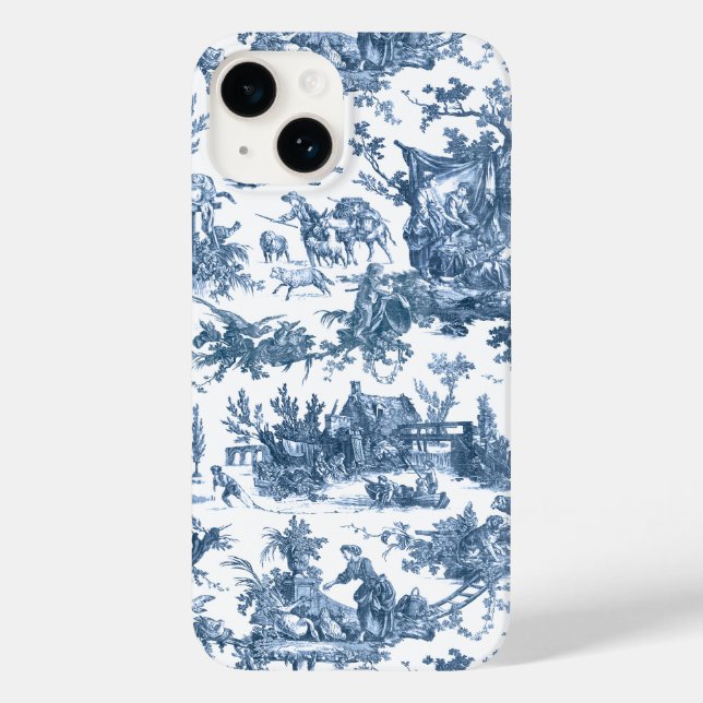 Vintage Rustic Farm French Toile-Blue & White Case-Mate iPhone Case (Back)