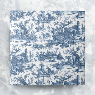 Vintage Rustic Farm French Toile-Blue & White Ceramic Tile
