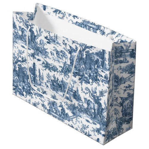 Vintage Rustic Farm French Toile_Blue  White Large Gift Bag