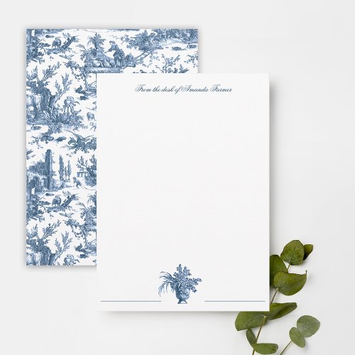 Vintage Rustic Farm French Toile_Blue  White Note Card