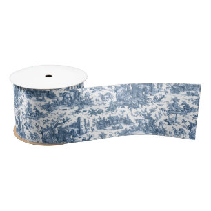 Vintage Rustic Farm French Toile-Blue & White Satin Ribbon