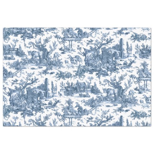 Vintage Rustic Farm French Toile_Blue  White Tissue Paper