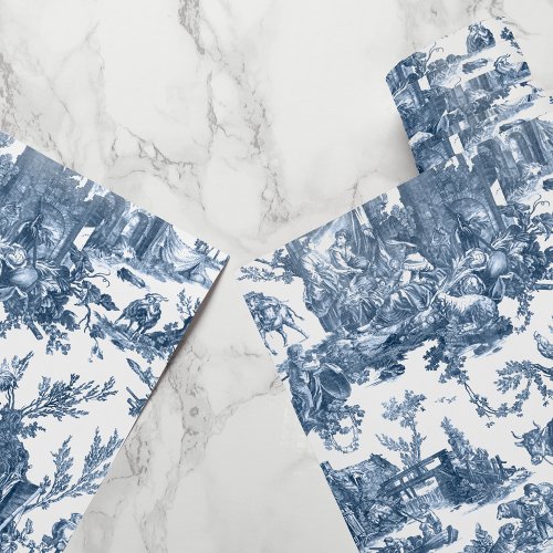 Vintage Rustic Farm French Toile_Blue  White Wrapping Paper