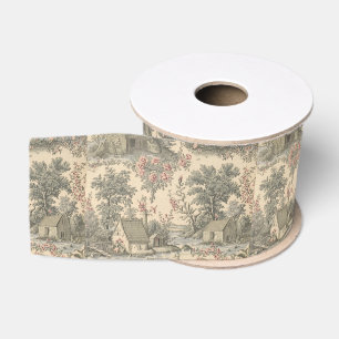 Vintage Rustic Farm French Toile Floral pattern Grosgrain Ribbon