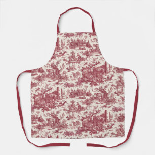 Vintage Rustic Farm French Toile-Red & Tan Apron