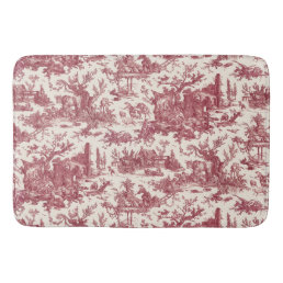 Vintage Rustic Farm French Toile-Red &amp; Tan Bath Mat
