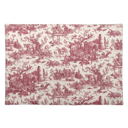 Vintage Rustic Farm French Toile_Red  Tan Cloth Placemat