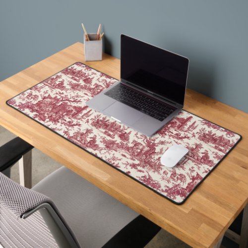 Vintage Rustic Farm French Toile_Red  Tan Desk Mat