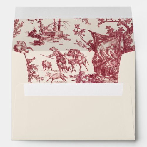 Vintage Rustic Farm French Toile_Red  Tan Envelope
