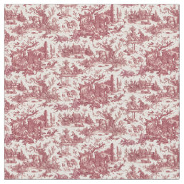 Vintage Rustic Farm French Toile-Red &amp; Tan Fabric