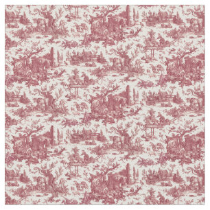 Vintage Rustic Farm French Toile-Red & Tan Fabric